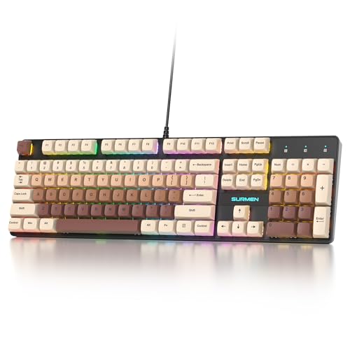 Image of Ussixchare Full Size Mechanical Keyboard, Creamy Keyboard with Number Pad, 104 Keys Wired Gaming Keyboard with Red Switch, RGB Backlit for PC Laptop