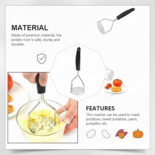 Image of YANCI Potato Masher, Stainless Steel Ricer Kitchen Gadget with Non-Slip Handle, Masher Utensil for Mashed Pav Bhaji, Vegetables, Fruits & Baby Food (Black)