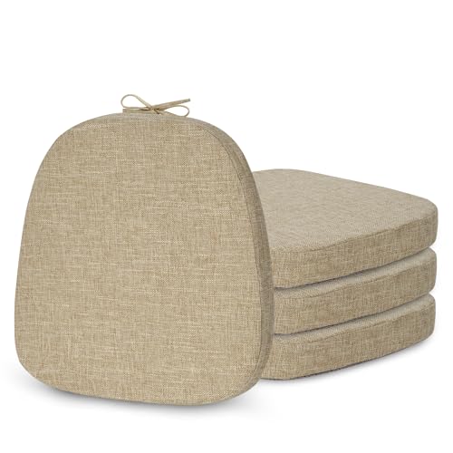 Elfjoy 4 Pack Chair Cushions For Metal Chair Memory Foam Non Slip Chair Pads With Ties Comfortable Indoor Seat Cushions For Kitchen Chairs 14 Inchx14 Inchx2 Inch Beige cover