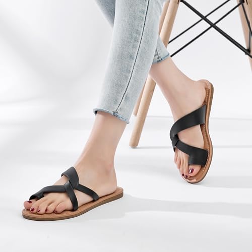 Image of Ruiee Wide Width Sandals for Women, Summer Flat Slides Casual Braided Wide Feet Sandal Comfort Slip on Sandals Open Toe Beach Shoes for Women.