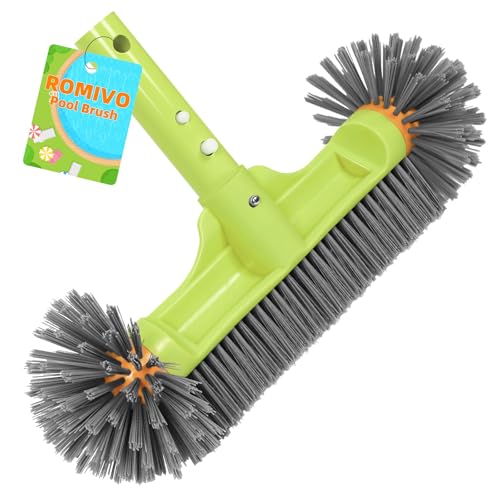 ROMIVO - Pool Brush with Round End Brush Head, 7 Rows 13" Pool Brush with Aluminum Handle for Swimming Pool Walls, Tiles Floors, Spa, Hot Tub, Steps, Corners, Inground & Above Ground Pool Accessories