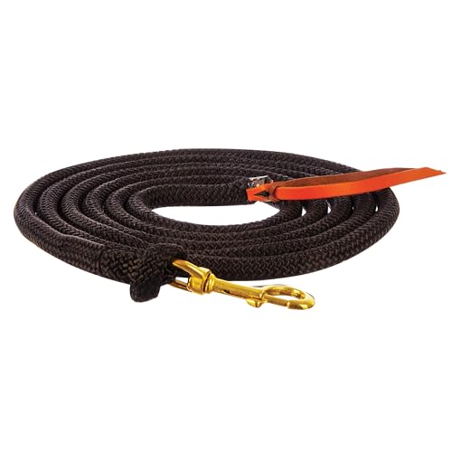 Jeffers Equine Clinician Lead Rope for Horses – 12 Ft. Braided Polyester Training Rope with Bolt Snap, Heavy Duty Weighted Lunge Line for Ranch, Barn, Stable, Outdoor Use – Black Color