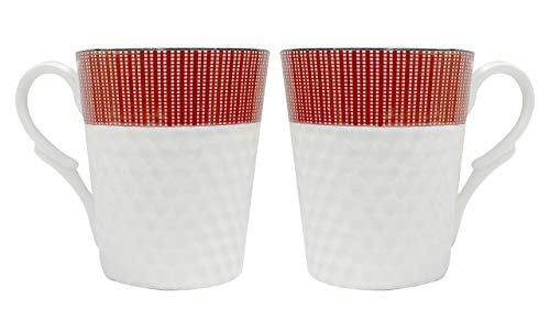 Image of U.P.C. Ceramic Coffee Mug Set of 2, Ceramic Cups for Tea, Coffee & Hot Beverages, Premium Kitchen Drinkware, Microwave & Dishwasher Safe Mugs, Home Office Cafe Use (Red -White)