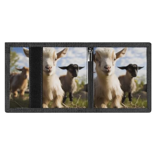 Cute Goat Trifold Wallets for Men Women Rfid Blocking Wallet Slim, 8 Card Slots 1 Note Compartments & 1 Id Window, Minimalist Front Pocket Wallets, Coin Zipper Pocket-Black