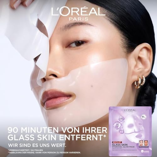 L'Oréal Paris Glass Skin Hydrogel 4er Maskenbox, für aufgepolsterte & glowy Haut, feuchtigkeitsspendend & glättend, [mit Hyaluronsäure]… – Ansicht 2