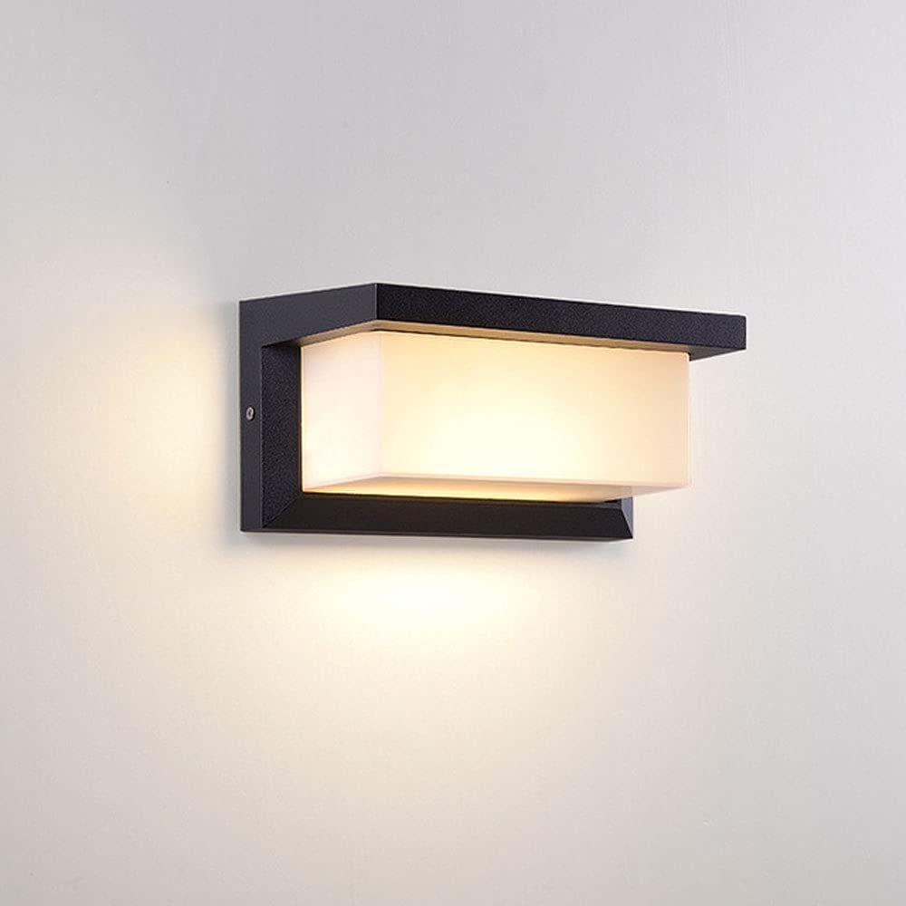 ICEMOB Quadratische schwarze Solar-Lichtsteuerungs-Wandleuchte für den Außenbereich mit weißem Acryl-Lampenschirm, Wandleuchte, LED-warmes Licht 3000 K, weiches Licht, Außenwandleuchte für die Villa i