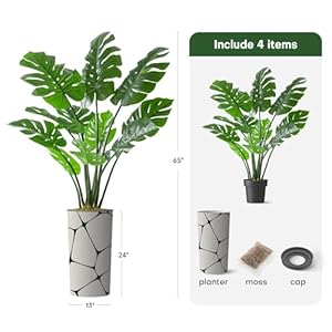 Artificialtreeingeometricpatternplanterfakemonsterasilktreeforindoorandoutdoorhomedecoration65overalltallplantpotplustree Urban Country Home Decor Artificial tree in geometric pattern planter fake monstera silk tree for indoor and outdoor home decoration 65 overall tall plant pot plus tree urban country home decor