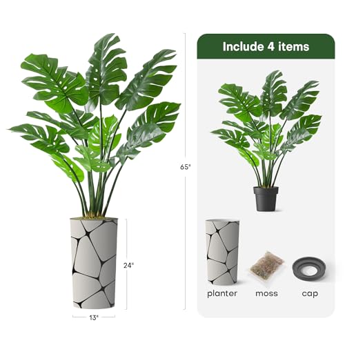 Artificialtreeingeometricpatternplanterfakemonsterasilktreeforindoorandoutdoorhomedecoration65overalltallplantpotplustree Urban Country Home Decor Artificial tree in geometric pattern planter fake monstera silk tree for indoor and outdoor home decoration 65 overall tall plant pot plus tree urban country home decor