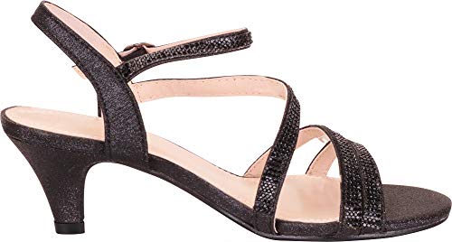 Cambridge Select Women's Strappy Crystal Rhinestone Mid Heel Dress Sandal,9 B(M) US,Black Glitter - Image 4