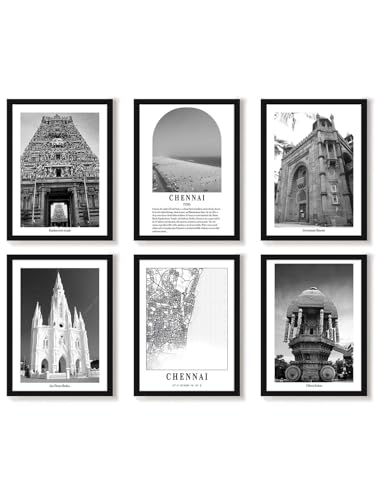 Image of PAINTINGMANTRA Framed Painting A3 Chennai Wall Art Prints Pack of 6, Heritage Landmark Framed Wall D cor,Famous Temples, Historic Monuments, Photos for Living Room,Bedroom,Office Decoration (32x44 cm)
