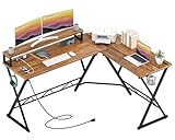 GreenForest 50.6 Inches L Shaped Desk with Power Outlets, Reversible Home Office Desk with Monitor...