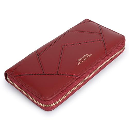 XSDTYYLQ Luxury Wallet For Women Slim,Elegant Clutch Wallet For Women,Ladies Wallets With Cell Phone Pouch,Zip Pocket & Cards Organization(B3356-Red)