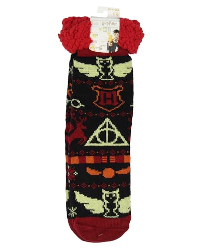 Harry Potter Women's Hogwarts Icons Knit Fleece Lined Slipper Crew Socks Shoe Size 5-10 For Men And Women4