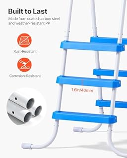 VEVOR Above Ground Pool Ladder, 3-Step Steel A-Frame Swimming Pool Stairs for 36 in High Wall, 300 lbs Capacity Entry/Exit Steps with Secure Non-Slip Sturdy Wide Step, Easy Setup, White & Blue