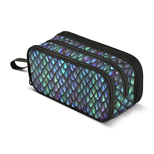 Image of Pencil Case Dragon Scale 3 Compartments Pencil Pouch | Big Capacity,Aesthetic,Organizer Markers,Pencil Box,,Boys,Girls,Adults,Students,Back to School Season,Gift