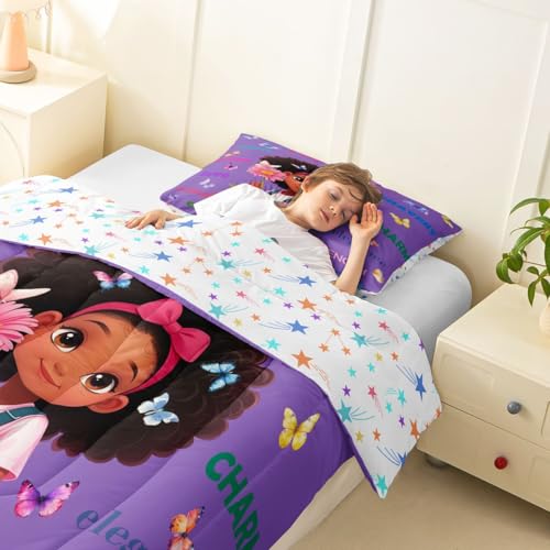 Image of Erosebridal Black Girls Magical Comforter Set Butterflies Inspirational Quotes Twin Bedding Set African American Comforter Afro Pretty Girls Duvet Insert for Nursery Kids Princess Cute Room Decor