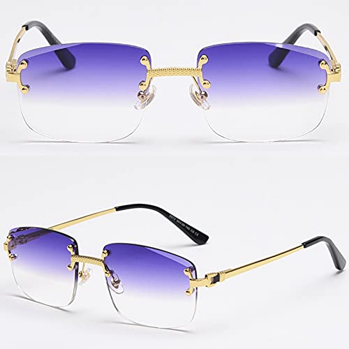 Image of Gradient Lens Metal Sunglasses Rimless Square Blue UV400 Brown Women Frameless
