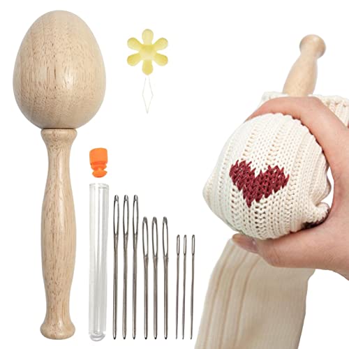 shangjia Stopfei für Socken | Stopfset mit gebogenem Griff | Stopfgarn-Ei-Set aus, Flicken, Mischfarben, Fäden, Nähwerkzeug für Frauen