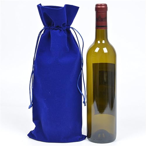 4pcs Wine Bottle Bags Luxury Flannelette Velvet Bottle Cover Packaging Pouch with Drawstring for Wedding Party Favors (Blue) - Image 2