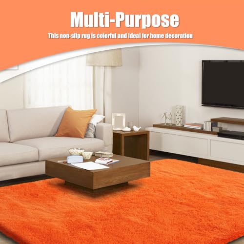 6x9 Fluffy Area Rug for Living Room,Shag Area Rugs for Bedroom,Orange Soft Fuzzy Rug Non-Shedding Indoor Plush Carpet for Kids Bedroom Nursery Dorm Home Decor