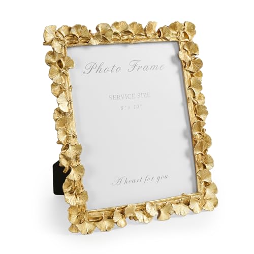 Gold 8x10 Picture Frame, Vintage Ornate Picture Frames Leaf Textured Hand-Crafted Resin with Glass Front, Antique Photo Frame for Tabletop Display, Retro Design Home Decor