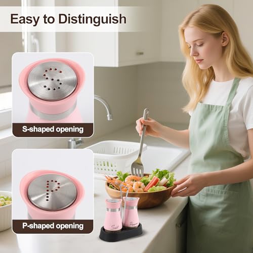 HZPZPP Salz- und Pfefferstreuer Set, Rosa, 4 Stück, Glas – Ansicht 5