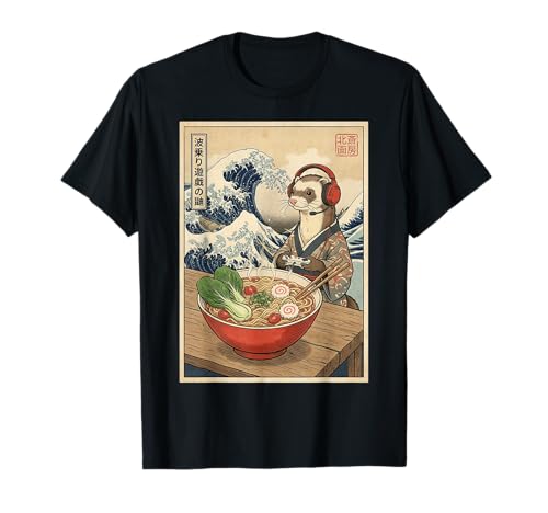 Ferret Lindo Kawaii Japonés Gamer Divertido Ramen Retro Camiseta