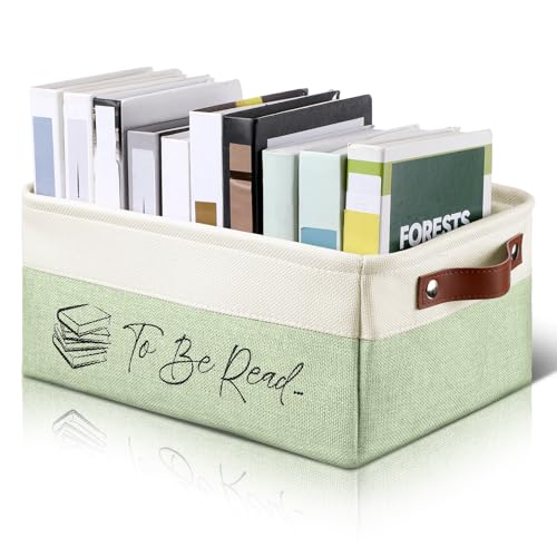 Marsui 1 Pcs TBR Basket Book Storage Bin Bookish Gifts, Green White