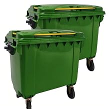 Outdoor Trash Can with Lid and Wheels, Garbage Can with Wheels 2 Pack 175 Gallons, Garbage Bin Storage Outdoor Waste Transfer Disposal/Shopping Mall/School/Garage Green