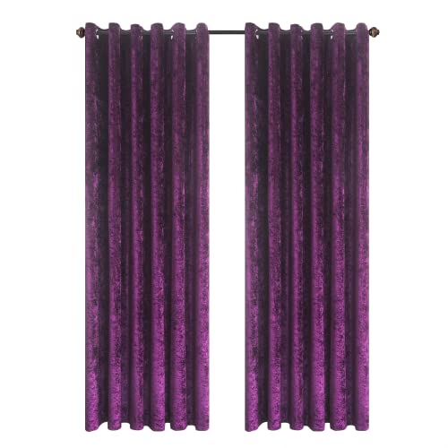 Hadi London Crushed Velvet Curtains for Bedroom Living Room Kitchens A pair of fully lined, beautifully made shades with an eyelet ring top velvet curtains. (PURPLE, 90X108)