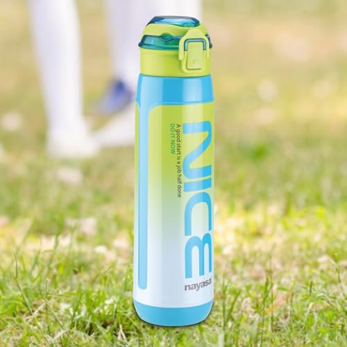 Image of Nayasa Turbo Insulated Inner Steel Water Bottle- 600 ml | BPA Free | Leak Proof | Push Button Cap Water Bottle for School, College & Office | Sky Blue