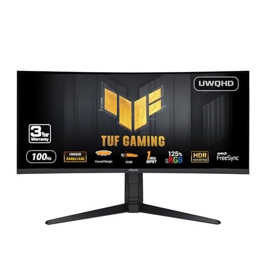 ASUS TUF Gaming 34” Ultra-Wide Curved HDR Monitor (VG34VQEL1A) - 21:9, UWQHD (3440 x 1440), 100Hz, Extreme Low Motion Blur, FreeSync, 1ms, DisplayPort, HDMI, USB, Tripod Socket, Height Adjustable