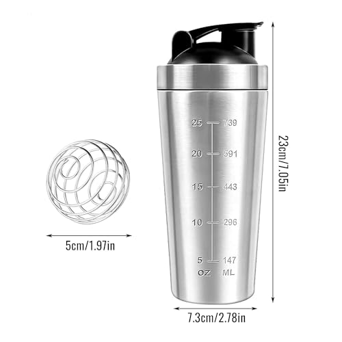 Image of Mayor 750ml Stainless Steel Gym Protein Shaker Bottle with Mixing Ball | BPA Free & Leak Proof (Silver)