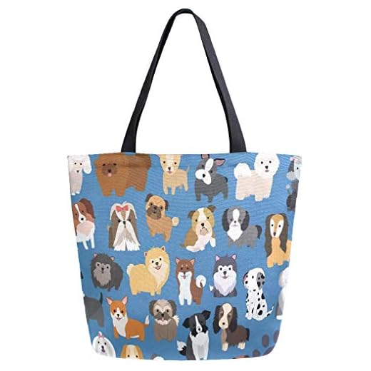 Naanle Animal Dogs Canvas Tote Bag Large Women Casual Shoulder Bag Handbag, Cute Dogs Reusable Multipurpose Heavy Duty Shopping Grocery Cotton Bag for Outdoors.
