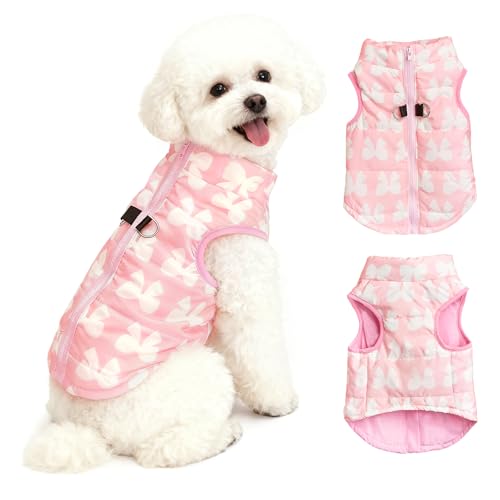 Asmea Abrigo Perro Invierno Chaqueta Perro Abrigo para Perros Pequeño Mediano Ligeramente Impermeable Cálido Ropa para Perros con Agujeros para Arnés Navidad Abrigos Teckel Chihuahua Rosa S