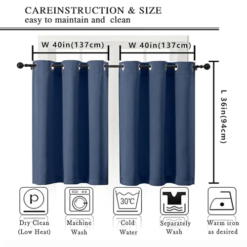 Image of Simplebrand Denim Short Cafe Curtains 36 Inch Length 2 Panels Set, Half Window Grommet Privacy Drape Tiers for Kitchen, Thermal Insulated Room Darkening Curtains for Bathroom Shades, W40 x L36