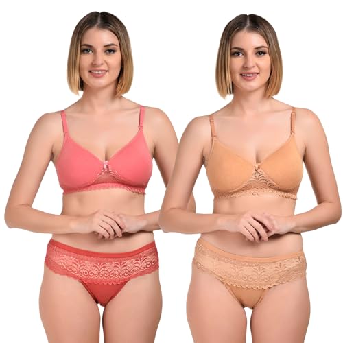 Image of UNITRUST Women's Padded Bra & Panty Set - Soft Stretchable Fabric with Lace Design | Stylish & Comfortable Lingerie