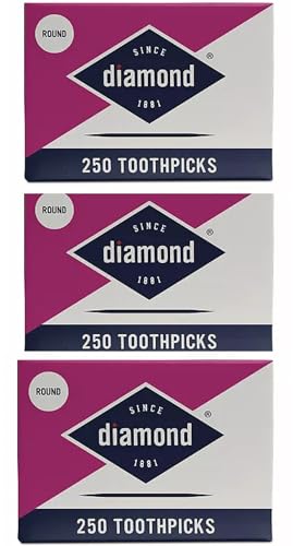 Diamond Round Toothpicks 250ct, 3 Pack Total 750