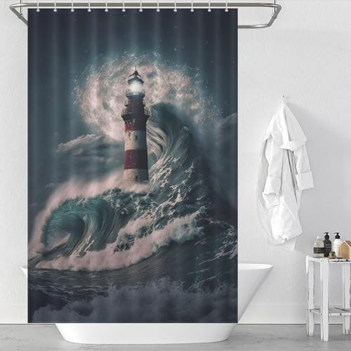 Rideau de douche phare imperméable 122x183cm pour baignoire avec crochets - 2