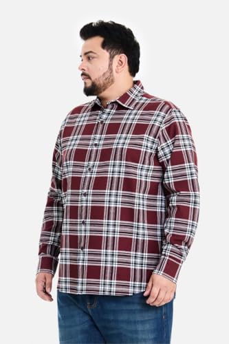 Image of SNITCH Men Casual Plus Size Shirt | Regular Fit Long Sleeve Spread Collar Plaid Pattern | 100% Cotton & Breathable Dobby Fabric for Casual Office Wear & Stylish Everyday Use