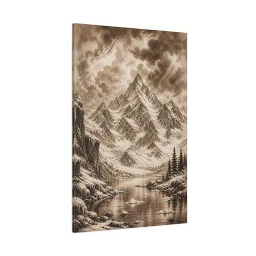 Toile montagne sépia de grande taille 80x120 cm châssis 3cm