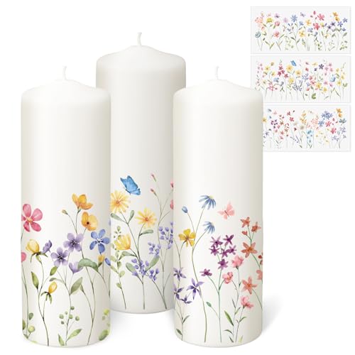 3 Blatt Kerzen Tattoo Blumen Dekorative Kerzentattoos für Kerzen Keramik & glatte Oberflächen Kerzenfolie für Geburtstag Hochzeit Frühling Sommer Geschenk Kerzensticker Kerzenaufkleber (B)