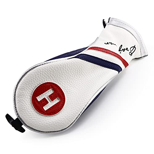 Craftsman Golf White Blue Red Pu Leather Diagonal Stripes Hybrid Headcover H for All Brands Callaway Big Bertha Cobra Taylormade Ping Mizuno Etc.(H UT Hybrid Cover)