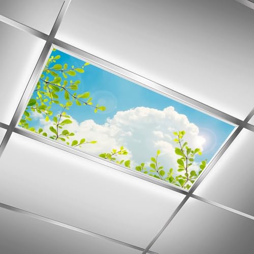 Image of 2pcs Young Leaves Fluorescent Light Coversfor Ceiling Lights Classroom, Magnetic Light Filters for Office, Hospitals, Home 4 X 2 Feet