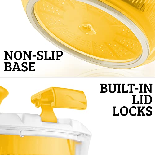 Zulay Kitchen Salad Spinner Large 5L Capacity - Manual Lettuce Spinner With Secure Lid Lock & Rotary Handle - Easy To Use Salad Spinners With Bowl, Colander & Built-In Draining System (Yellow) #TOP7