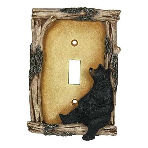 Rivers Edge Products Standard Light Switch Cover Plate, Single Toggle Switch, Poly-Resin Wall Plate Cover, Hand-Painted Decorative Wall Switch Plate, Screws Included, Bear Cover