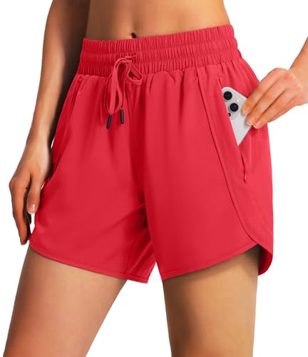 Ksmien Women's 5"/7" Athletic Running Shorts Quick Dry with Zipper Pockets