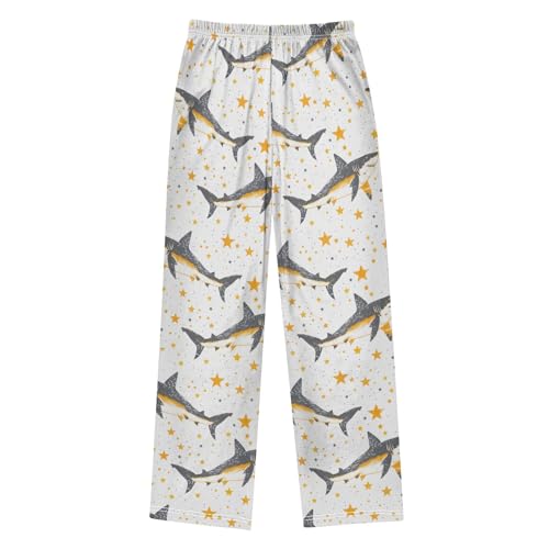 Cartoon Shark with Star Prints Pajama Pants Lounge Sleep Pants Elastic Waist Long Pajama Bottoms with Pockets for 6-14 Years2