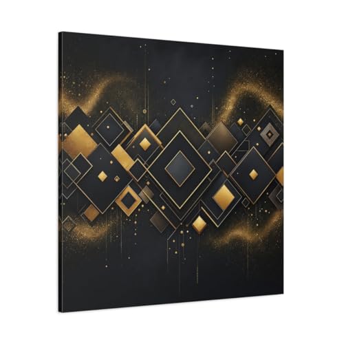Cadre abstrait géométrique noir et or toile 90x90cm