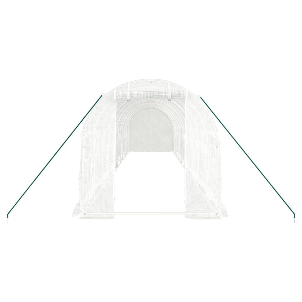 Serra con telaio in acciaio bianco, 20 m², 10 x 2 x 2 m, per giardinaggio hobbistica, coltivazione di piante, casa di pomodori, aiuola, per esterni, resistente alle intemperie, protezione